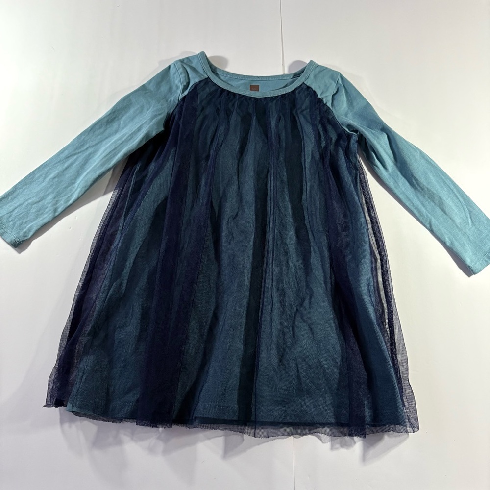 Tea Collection Blue Layered Tulle Long Sleeve Festive Dress princess 4 Church